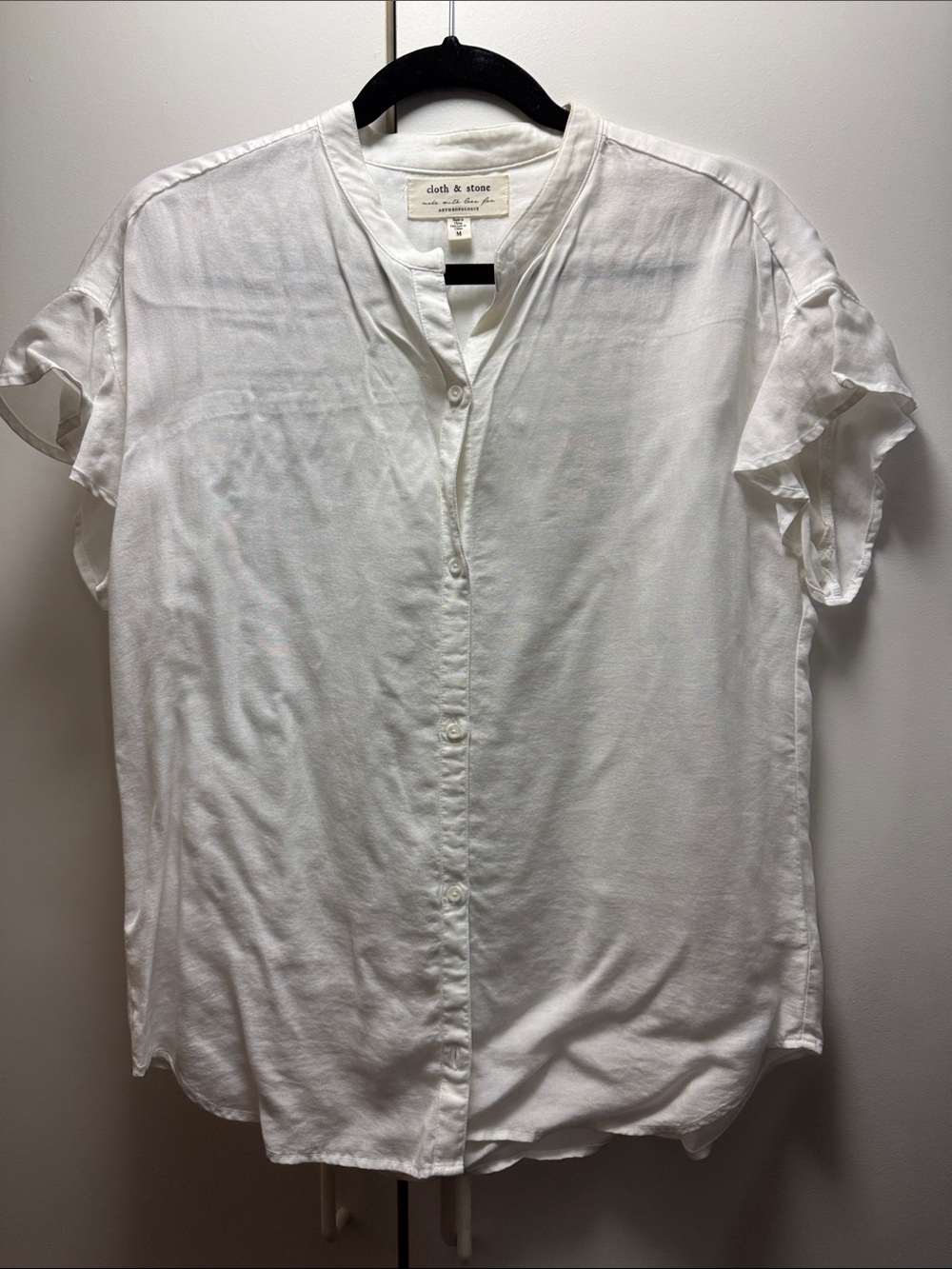 cloth & stone White Short-Sleeve Button-Up Collarless Shirt